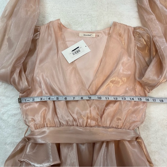 Idem Ditto Tiered Mini Dress Sz SM Metallic Pink LS Balloon Sleeve V Neck Lined - Picture 11 of 12